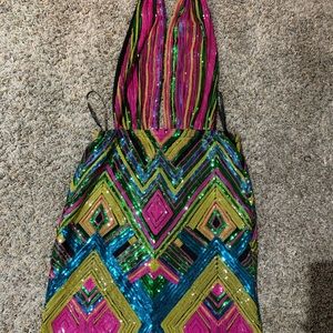 Pink multi color sequin mini dress